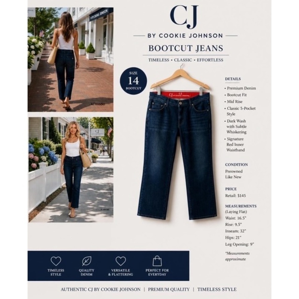 CJ by Cookie Johnson Grace Bootcut‎ Jeans Dark Wash Blue Mid Rise Size 14